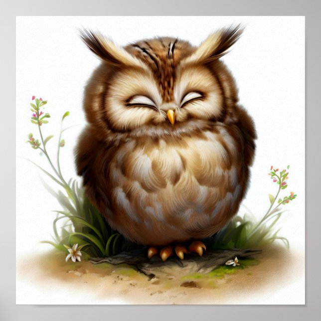 Affiche Une peinture numérique d'un joli hibou aux longues (Devant)
