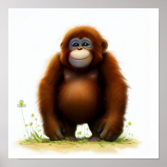 Affiche Une peinture numérique d'un joli Orangutan (Devant)