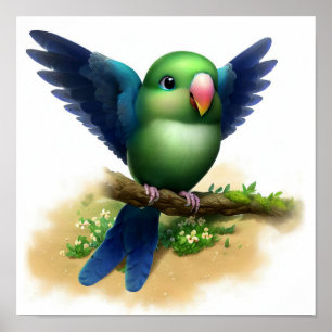 Affiche Une peinture numérique d'un joli perroquet à ailes
