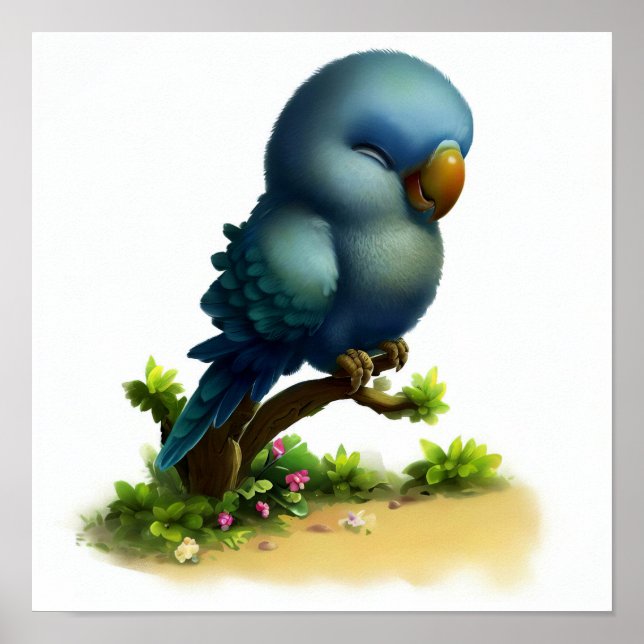 Affiche Une peinture numérique d'un joli perroquet à ailes (Devant)