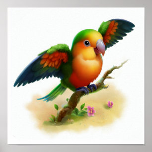 Affiche Une peinture numérique d'un joli perroquet à ventr