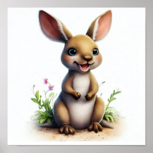 Affiche Une peinture numérique d'un mignon Kangaroo