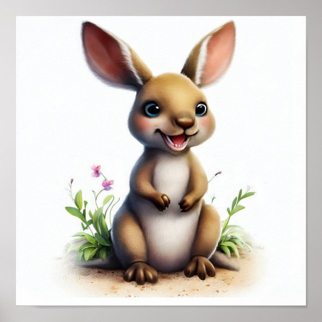 Affiche Une peinture numérique d'un mignon Kangaroo (Devant)