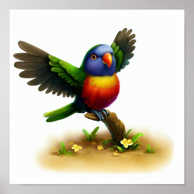 Affiche Une peinture numérique d'un mignon Lorikeet orné (Devant)