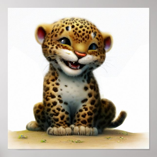 Affiche Une peinture numérique d'un mignon petit léopard (Devant)