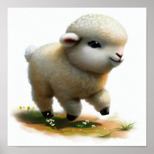 Affiche Une peinture numérique d'un mouton Karakul mignon