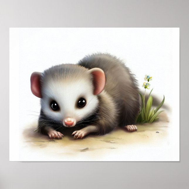 Affiche Une peinture numérique d'un Opossum nord-américain (Devant)