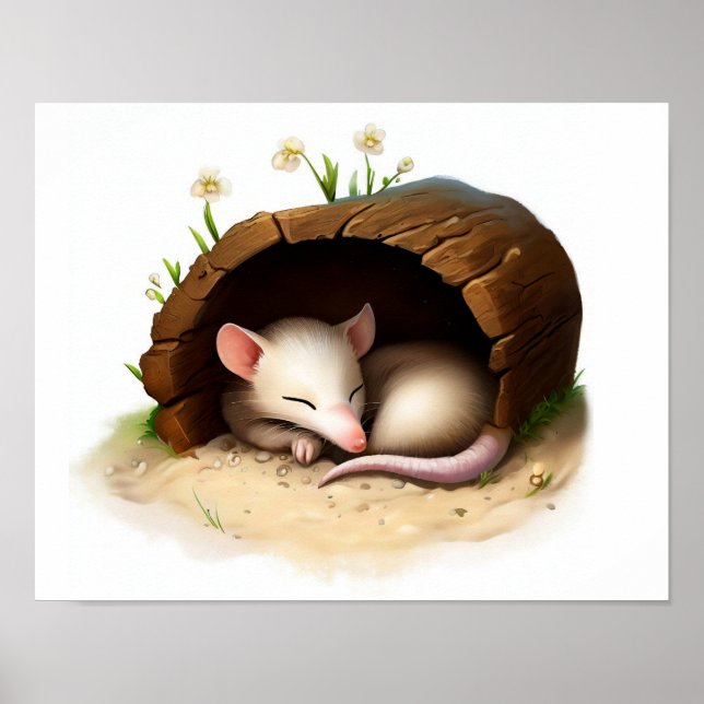 Affiche Une peinture numérique d'un Opossum nord-américain (Devant)