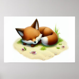 Affiche Une peinture numérique d'un renard mignon de l'île