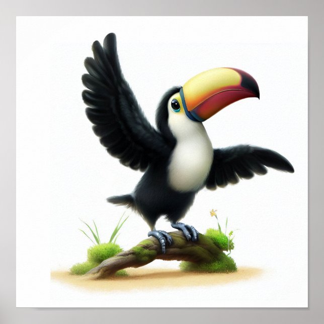 Affiche Une peinture numérique d'un Toucan à la belle fact (Devant)