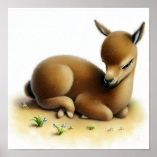 Affiche Une peinture numérique d'une jeune mignonne Vicuna