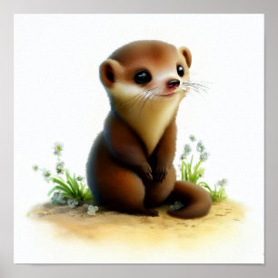 Affiche Une peinture numérique d'une jeune mignonne Weasel