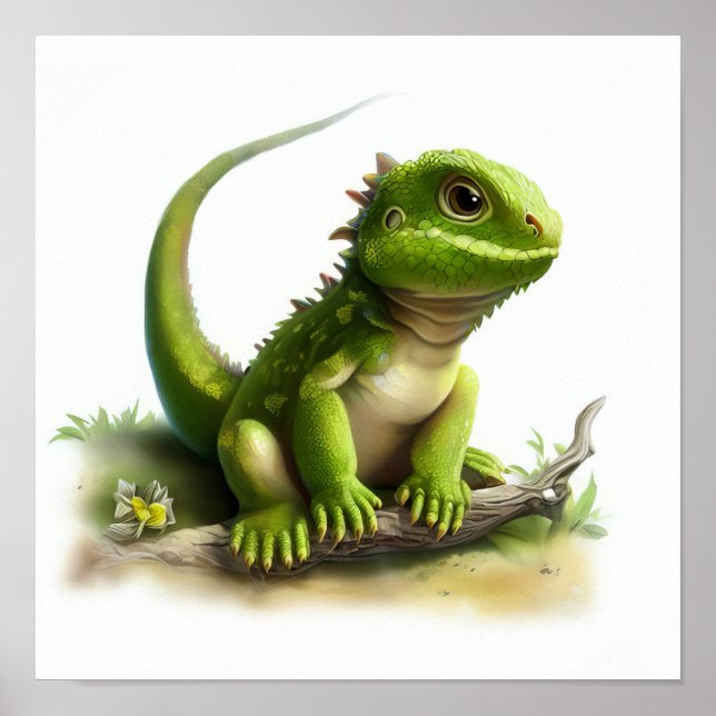 Affiche Une peinture numérique d'une jolie jeune Iguana (Devant)