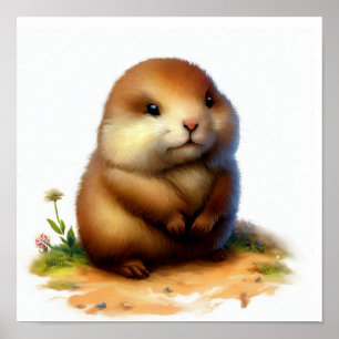 Affiche Une peinture numérique d'une jolie jeune Marmotte