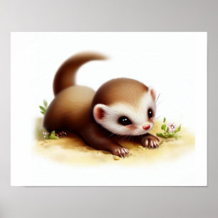 Affiche Une peinture numérique d'une petite belette charma