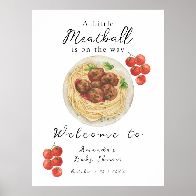 Affiche Une petite boulette de viande arrive Baby Shower (Devant)