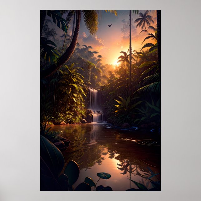 Affiche Une petite cascade dans l'enceinte de la jungle (Devant)