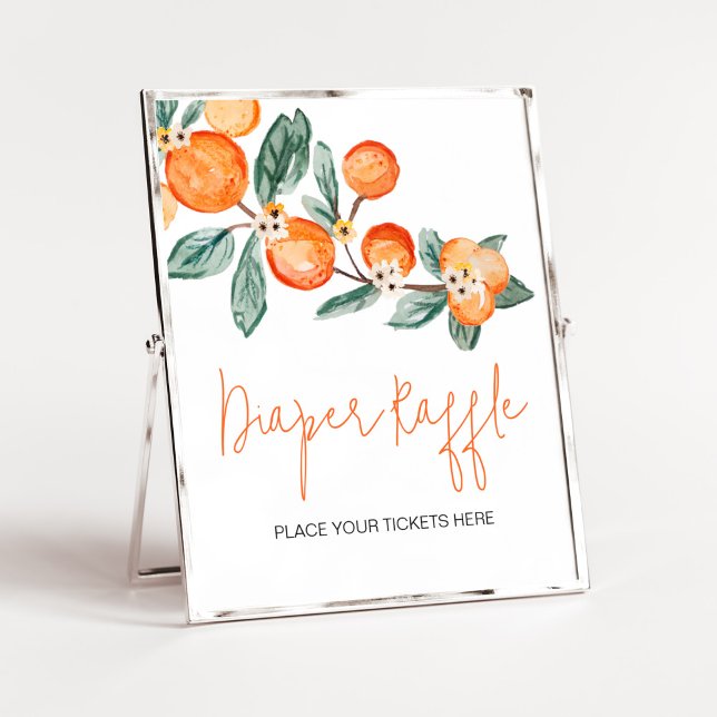 Affiche Une petite croûte est sur le chemin Orange Diaper  (Neutral Cutie is on the Way Baby Shower Diaper Raffle Sign)