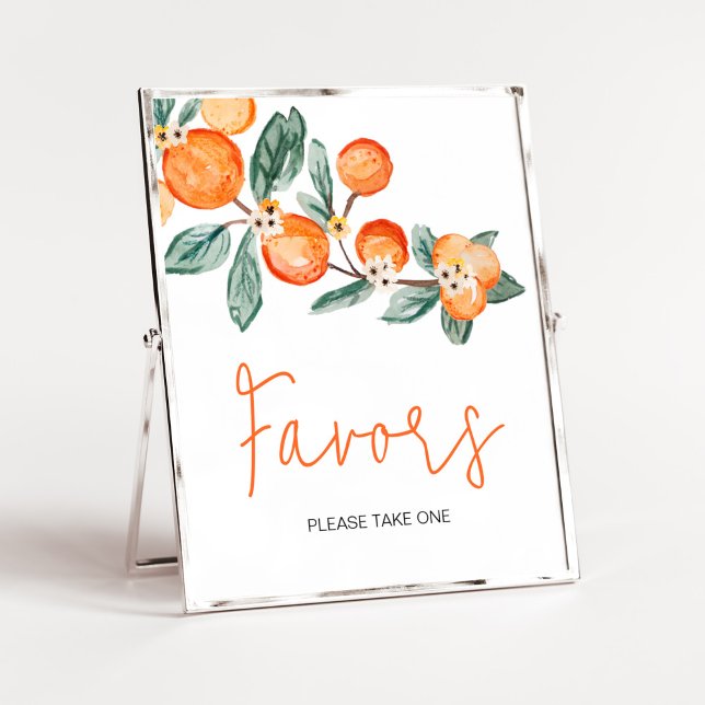 Affiche Une petite croûte est sur le chemin Orange Favors (Neutral Cutie is on the Way Baby Shower Favors Sign)