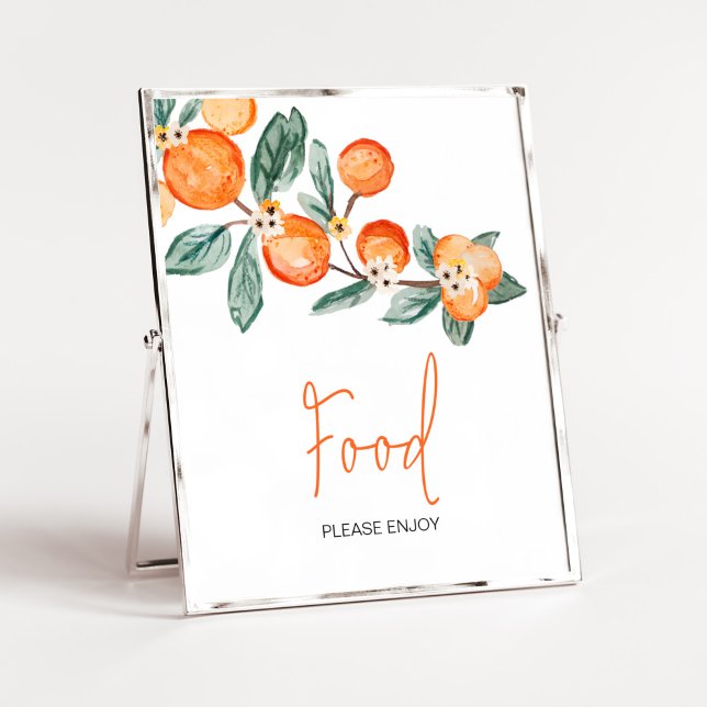 Affiche Une petite croûte est sur le chemin Orange Food (Neutral Cutie is on the Way Baby Shower Food Sign)
