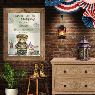 Affiche Une petite douche pour bébé ourson soldat