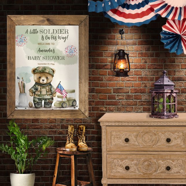 Affiche Une petite douche pour bébé ourson soldat (Créateur téléchargé)