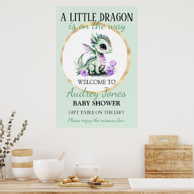 Affiche Une petite dragonne arrive Baby Shower (Cuisine)