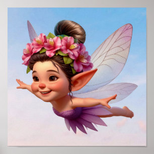 Affiche Une petite fée de dessin animé enchantée et magiqu