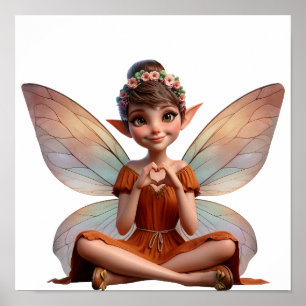 Affiche Une petite fée de dessin animé enchantée et magiqu