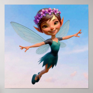 Affiche Une petite fée de dessin animé enchantée et magiqu
