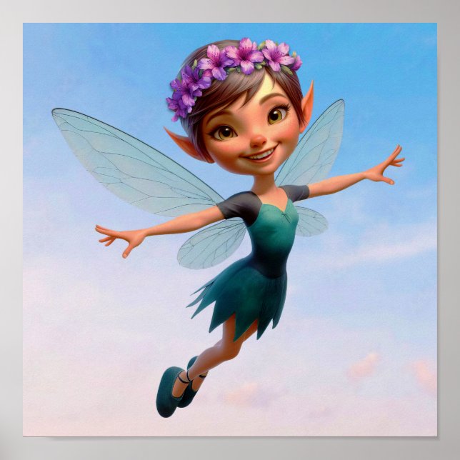 Affiche Une petite fée de dessin animé enchantée et magiqu (Devant)