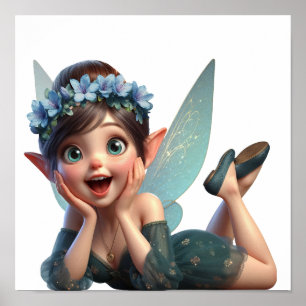 Affiche Une petite fée de dessin animé magique enchantée