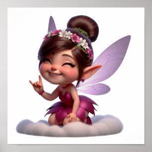 Affiche Une petite fée de dessin animé magique enchantée