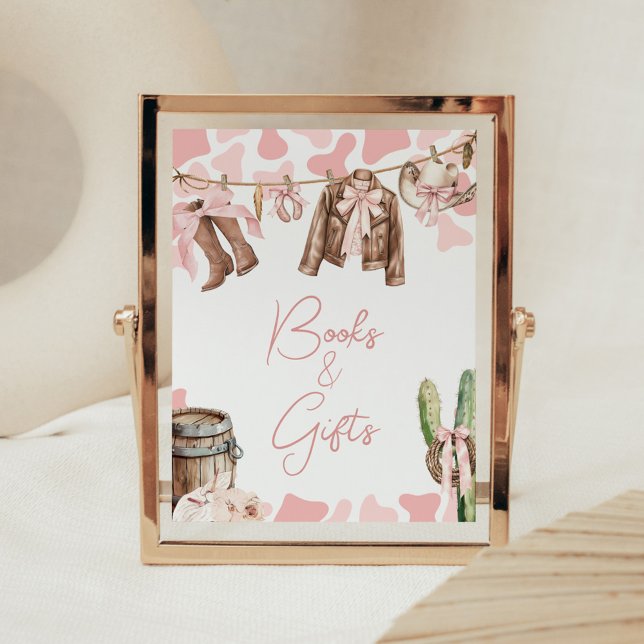 Affiche Une petite fille Baby shower Livres et cadeaux (A Little Cowgirl Clothesline Baby Shower Books and Gifts Sign)