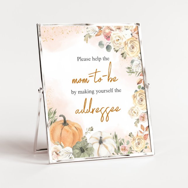 Affiche Une petite station d'enveloppe de Baby shower d'au (Fall Floral Pumpkin Baby Shower Envelope Station Sign)