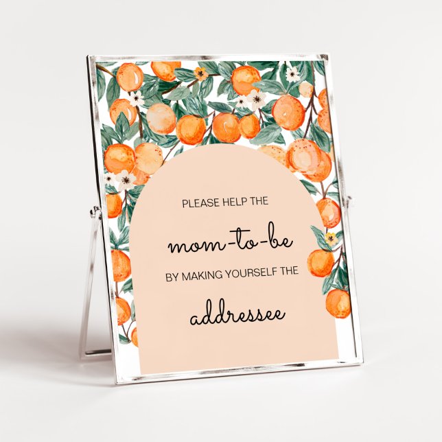 Affiche Une petite station d'enveloppe orange Cutie (Gender Neutral Citrus Baby Shower Envelope Station Sign)