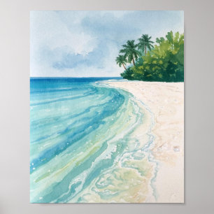 Affiche Une plage tropicale sereine à l'aquarelle
