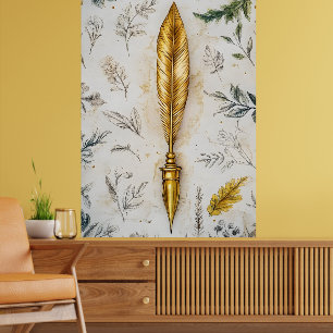 Affiche Une plume dorée ou un stylo plume fantaisie.