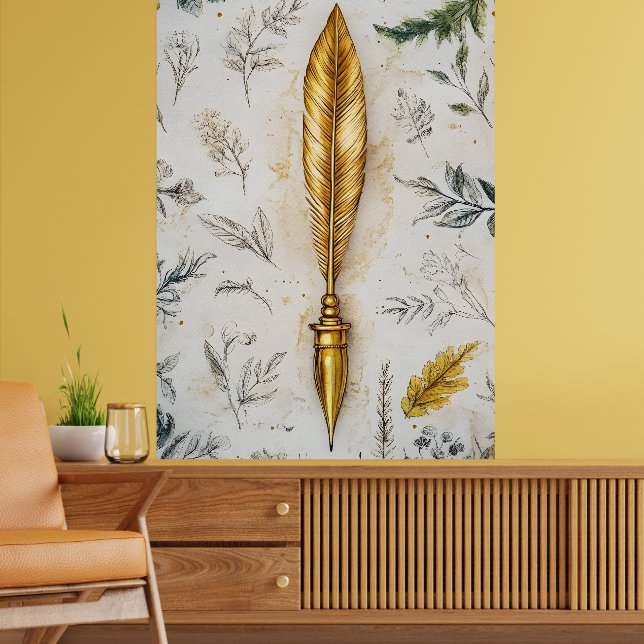 Affiche Une plume dorée ou un stylo plume fantaisie. (Salon 2)