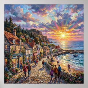 Affiche Une promenade de village balnéaire magnifique au c