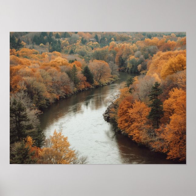 Affiche Une rivière automnale sereine serpentant à travers (Devant)