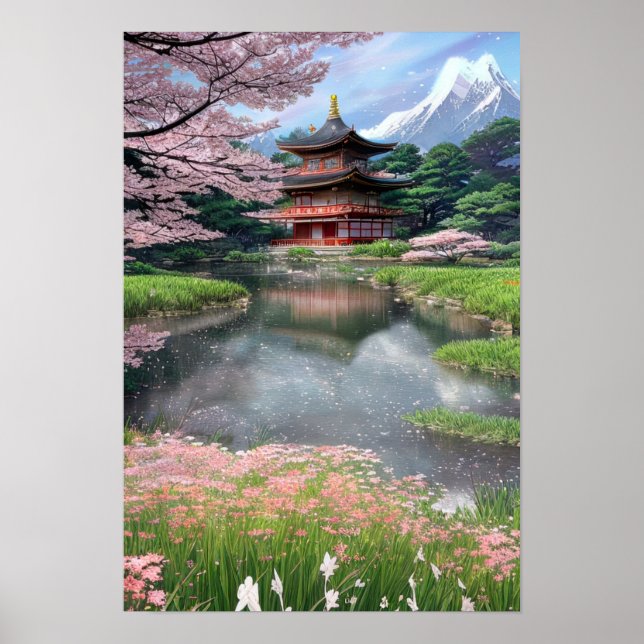 Affiche Une rivière azy près du temple (Devant)