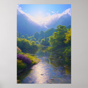 Affiche Une rivière faible au coeur d'une forêt verte