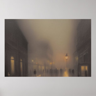 Affiche Une rue à Paris brouillard pluie hivernale lampada
