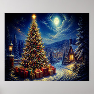 Affiche Une scène de Noël bleue dans la rue du quartier