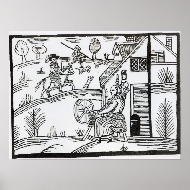 Affiche Une scène de pays avec une femme en train de tourn (Devant)