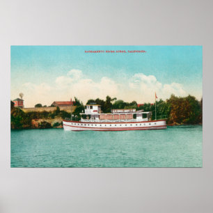 Affiche Une scène du fleuve Sacramento avec un bateau de