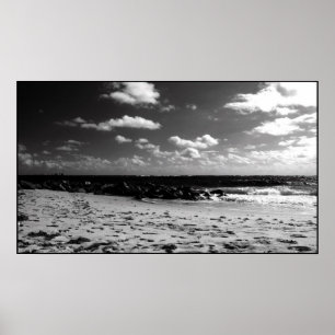 Affiche Une scène noire et blanche de plage