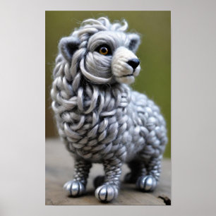 Affiche Une sculpture laineuse d'un petit lion