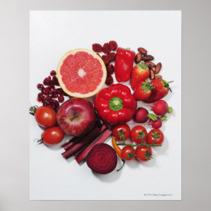 Affiche Une sélection de fruits et légumes rouges.